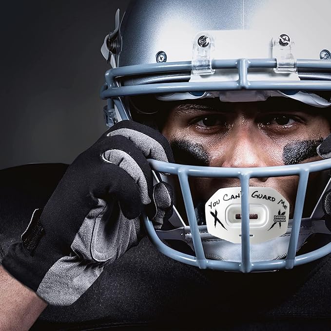 DAMAGE CONTROL Youth Football Mouth Guard – Breathable No Boil Mouthpiece, Protects Lips & Teeth, Works with Braces, Includes Helmet Strap – Sports Gear & Accessories (You Can't Guard Me)