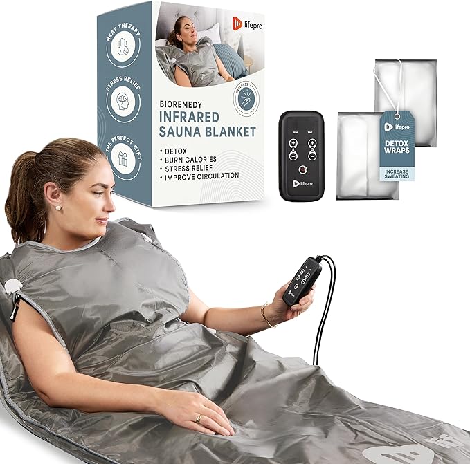 Lifepro BioRemedy Infrared Sauna Blanket – Available in 5 Colors – Portable Far Infrared Home Sauna Bag for Detox, Tension, and Relaxation – Adjustable Temp (86–158°F) & Timer – Includes Detox Wraps