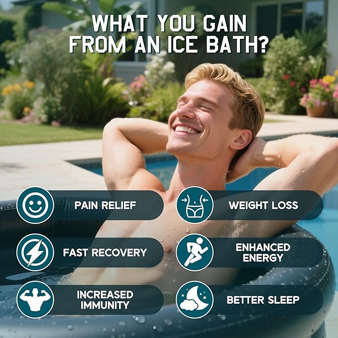 Albott Inflatable Cold Plunge Tub for Athletes, Ice Bath Tub with Insulated Lid Non-Slip Mat, Water Chiller Compatible, Portable for Outdoor & Indoor Recovery, 150 Gal, 59"L x 32"W x 28"H