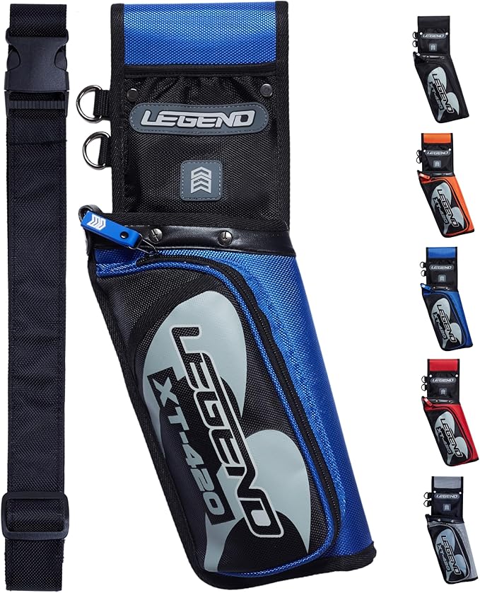 Legend XT420 Field Quiver - Left or Right-Handed Quiver Arrow Holder, Archery Quiver with 3 Arrow Tube, Durable Nylon Hip Quivers with Multiple Pockets for Archery Accessories, Score Card & Tools