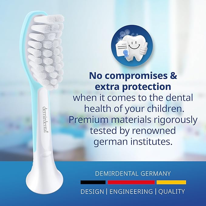 demirdental Kids Toothbrush Heads Compatible with Philips Sonicare Kids Toothbrush Heads - Replacement Heads Sensitive - Brush Heads from Ages 7 to 10 - Turquoise - Replaces HX6048-8 Pack