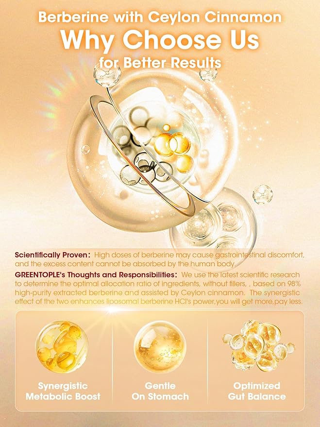 Liposomal Berberine HCL1300mg - Berberine Supplement with Ceylon Cinnamon Activates GLP-1 & AMPK - High Absorption Formula Healthy Weight Support – Non-GMO/Vegan – 45-Day