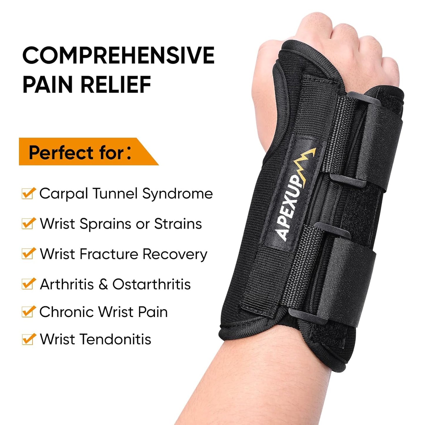 APEXUP Wrist Brace for Carpal Tunnel, Night Pain Relief Hand Brace with Adjustable Wrist Wraps and Splint for Men and Women, Ideal for Tendonitis, Arthritis, and Sprains (S, Right)