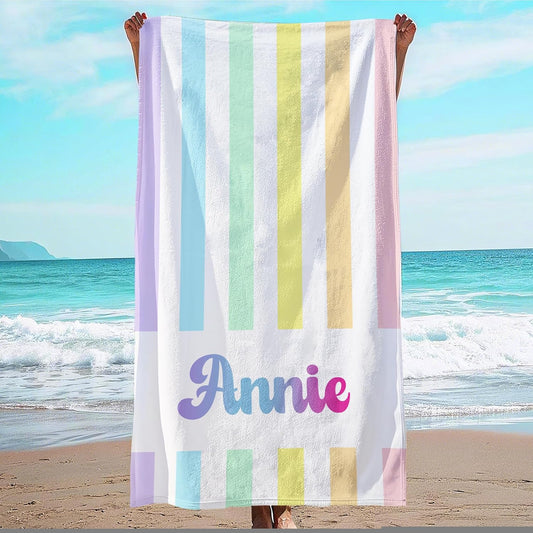 JML Personalized Beach Towel with Name, Custom Rainbow Cabana Stripe Beach Towel, Customized Microfiber Pool Towel, Quick Dry & Absorbent Swim Towel for Adult,Anniversary, Birthday, Summer Holiday