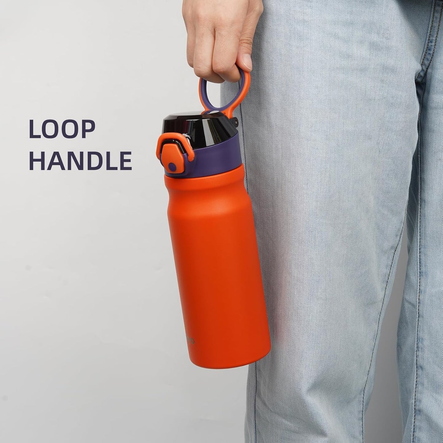 Insulated Water Bottle with Straw and Carry Loop,18 oz Stainless Steel Double Wall Vaccum Metal Water Flask with Leak-proof Lid,Orange