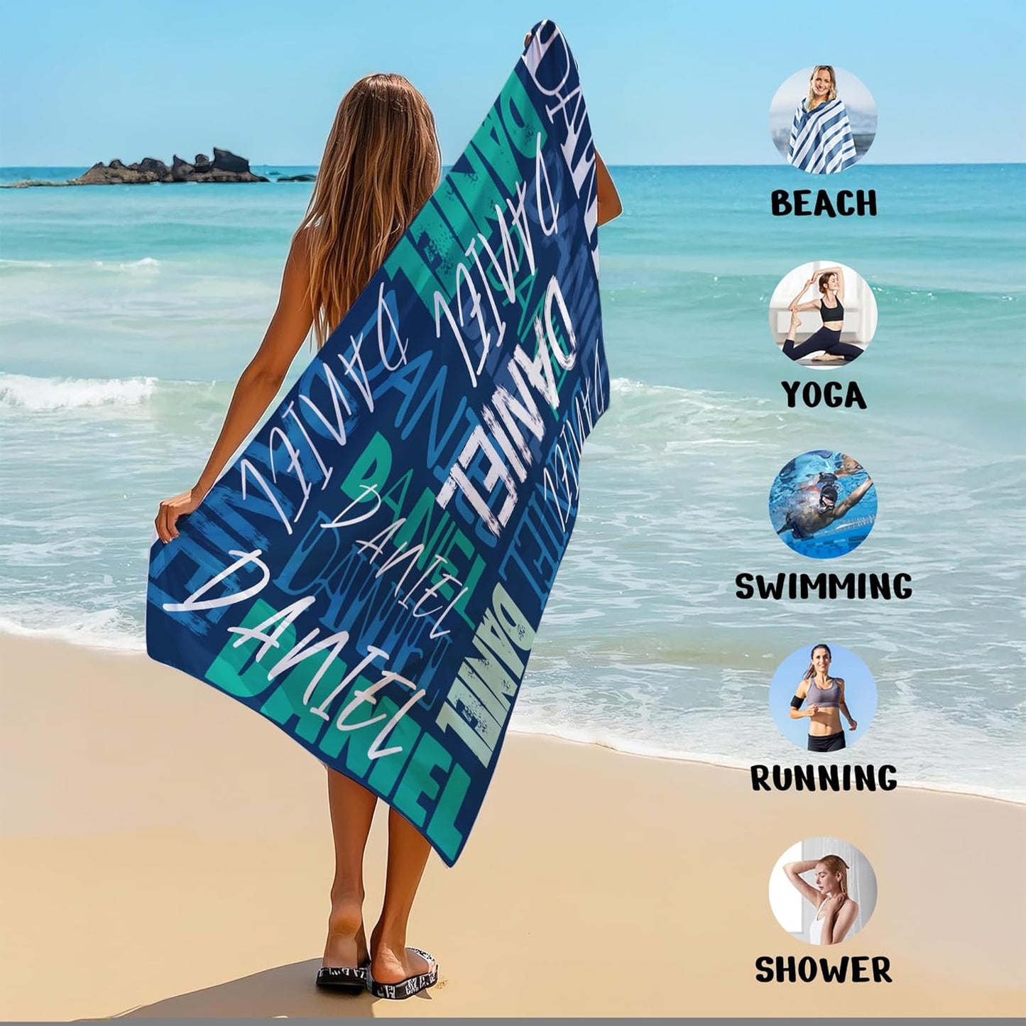 JML Personalized Beach Towel with Name, Custom Beach Towel with Name, Customized Microfiber Pool Towel, Quick Dry & Absorbent Swim Towel for Adult,Anniversary, Birthday, Summer Holiday,Vacation