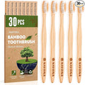 Navona 30 PCS Bamboo Toothbrushes Pack, BPA Free Medium Soft Bristles Toothbrushes for Adults, Eco-Friendly Natural Wooden Toothbrush Bulk, Box of Two Reusable Travel Toothbrush