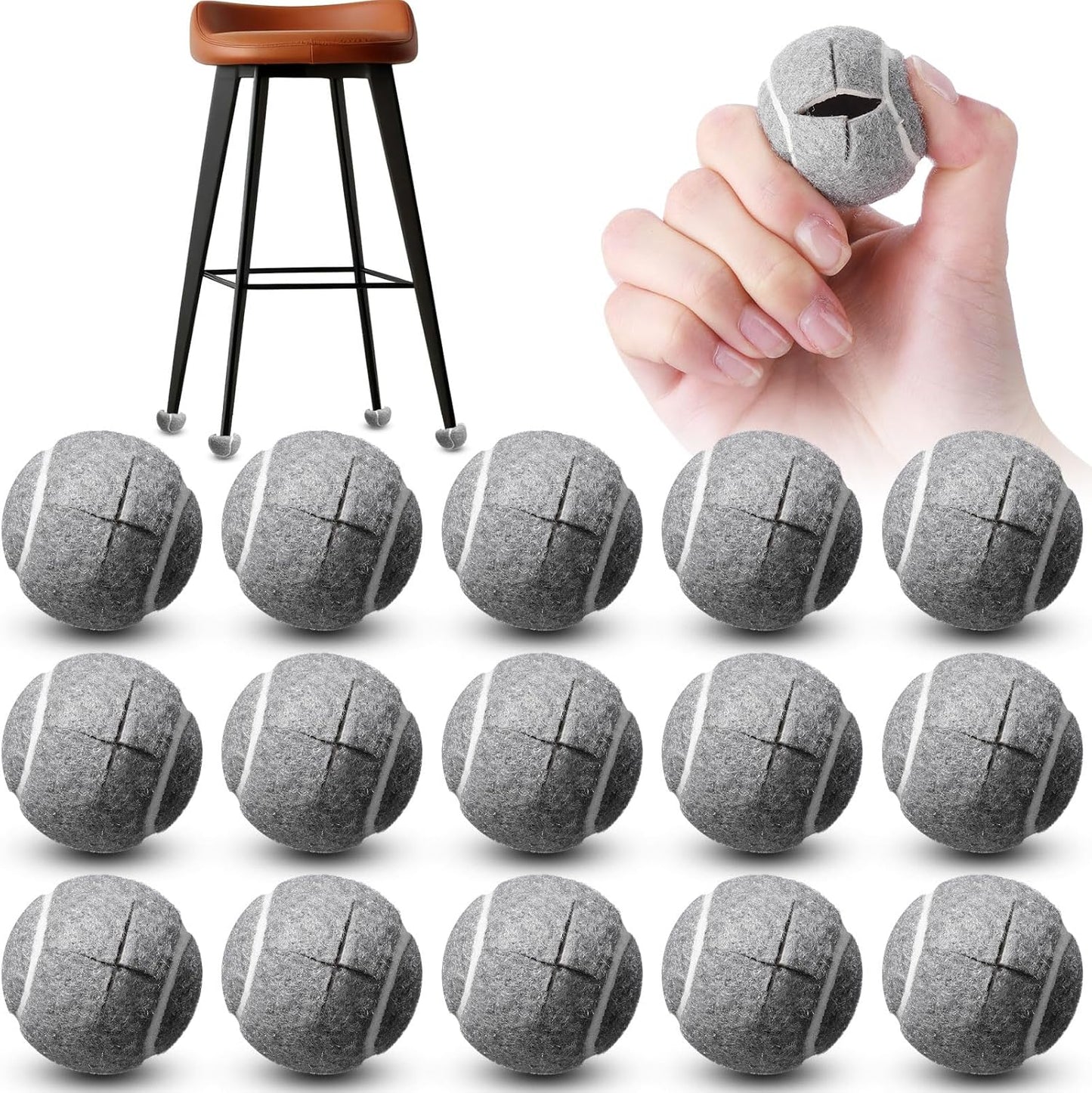 Macarrie 16 Pieces Precut Tennis Balls for Chairs Tennis Ball Chairs Foot Covers for Furniture Leg for Classroom Floor Protection Chair Desk Legs Coverings (Gray,4 cm)