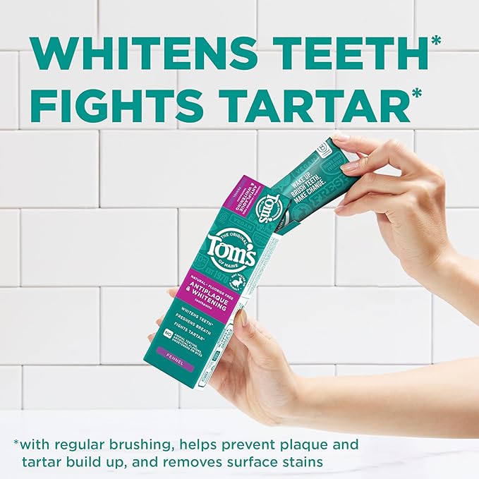 Tom’s of Maine Antiplaque and Whitening Toothpaste, Fluoride Free, Fennel, 3 Pack, 4.5 Oz