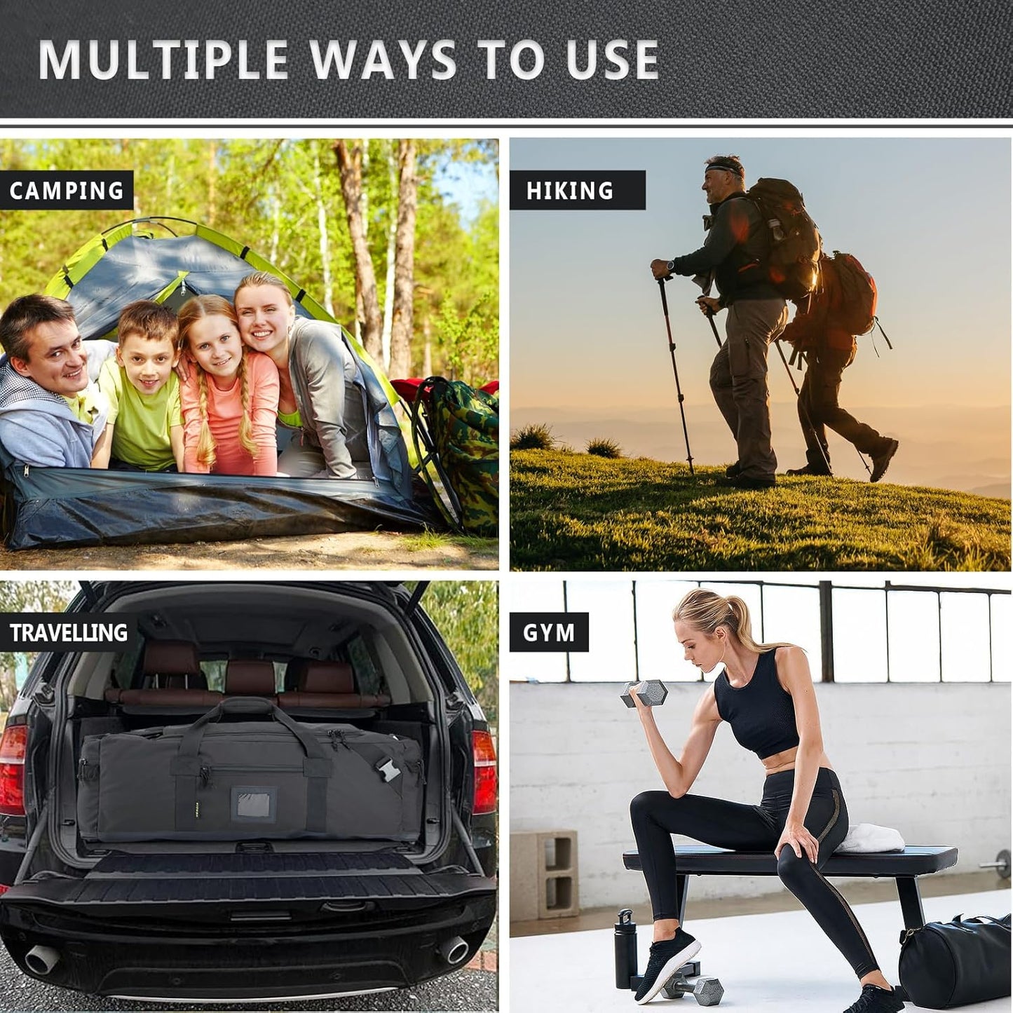 105l Large Duffel Bag For Travel, Gym & Sports - Water Repellent Polyester, Hidden Straps, Shoe Compartment - Perfect Luggage Duffle Bag Or Backpack For Men & Women