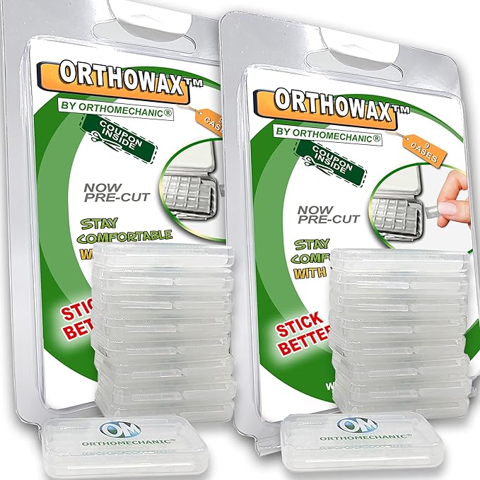 Genuine Orthowax™ - Precut Orthodontic Dental Waxes (Pk of 18) - Stick Better - Orthodontic Wax by Orthomechanics - Aloe Vera and Vitamin E