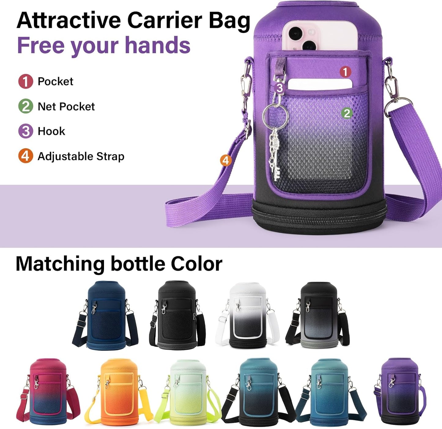 1 Gallon Water Bottle Insulated | Thickened Stainless Steel Vacuum Metal Water Jug | Portable Sports Large for Gym and Hiking with Straw, Carrier Bag, Handle Strap | BPA-Free 128 oz