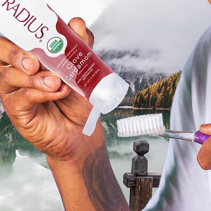 RADIUS USDA Organic Toothpaste 3oz Non Toxic Chemical-Free Gluten-Free Designed to Improve Gum Health & Prevent Cavity - Clove Cardamom - Pack of 2