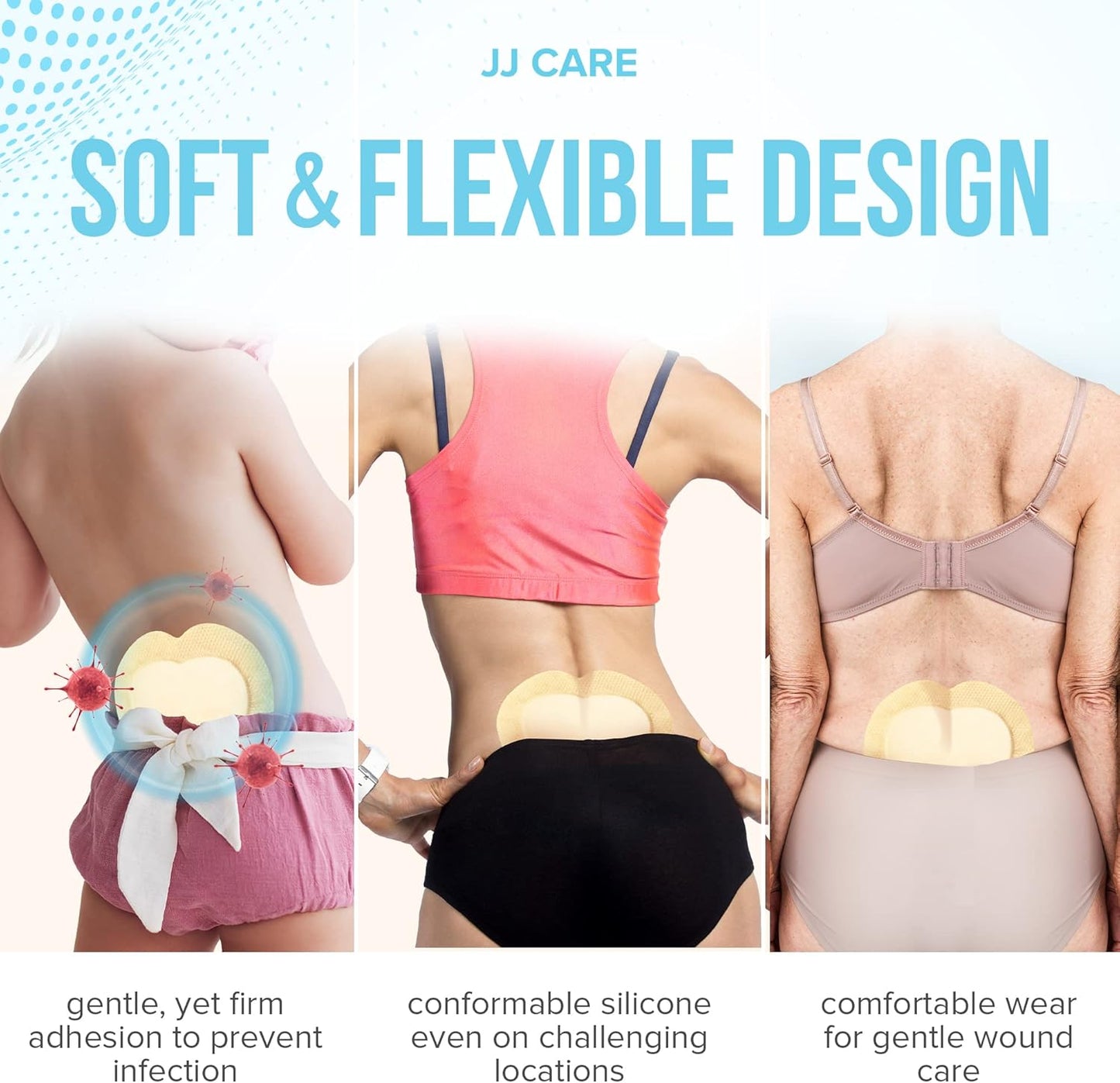 JJ CARE Sacrum Silicone Foam Dressing with Border 7x7 [Pack of 10], Waterproof Sacral Foam Dressing for Wounds, Absorbent Bed Sore Bandages, Sacral Wound Dressing with Silicone Adhesive Border