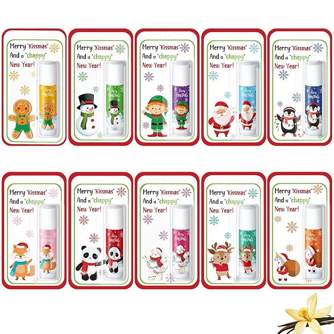 10 Pack Christmas Lip Balms Bulk Christmas Party Gifts Favors Stocking Stuffers Holiday Lip Balms Employee Staff Team Appreciation Gifts Thank You for Teacher Coworkers (Cute)