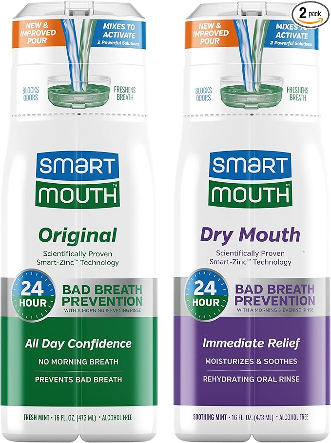 SmartMouth Original & Dry Mouth Activated Mouthwash - Fresh Breath & Dry Mouth Relief - Bad Breath Prevention Mouthwash, 16 fl oz Each