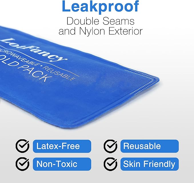 LotFancy Ice Pack for Injuries, Pack of 2, FSA HSA Eligible, Reusable Hot Cold Pack for Therapy, Cooling or Heating Pad for First Aid, Back Shoulder Neck Head Feet Pain Relief, 11 x 5 Inches