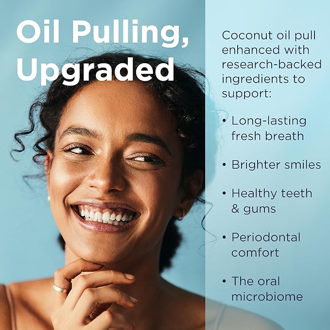 Designs for Health PerioPull - Pulling Oil for Teeth and Gums, Fresh Breath - Oil Pull with MCT Coconut Oil, GG, Bromelain & Coenzyme Q10 to Support Oral Health - Fresh Mint Flavor Oral Rinse (8oz)