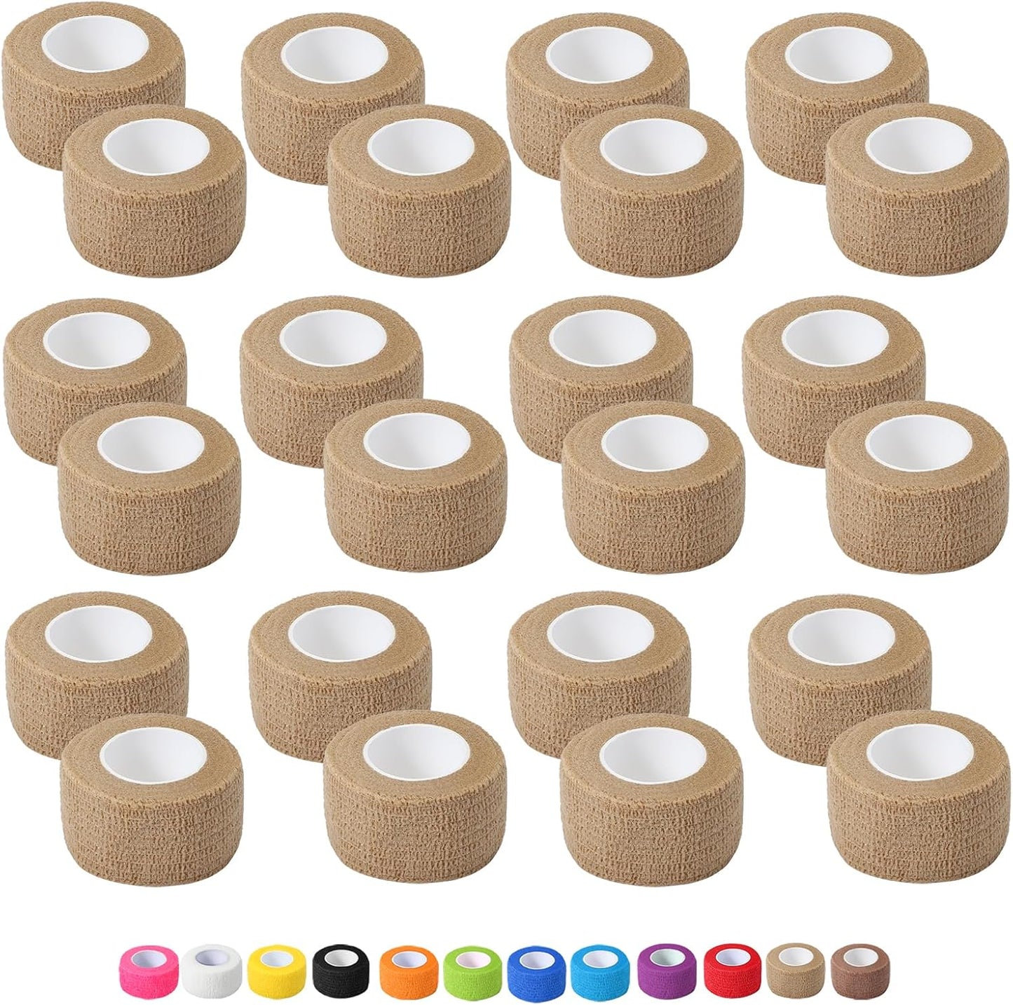 24 Pack Self Adhesive Bandage Wrap, 1 in x 5 Yards Non-Woven Self Adherent Cohesive Bandage, Vet Wrap Wound Tape for Thumb Finger Wrist Knee Ankle, Skin
