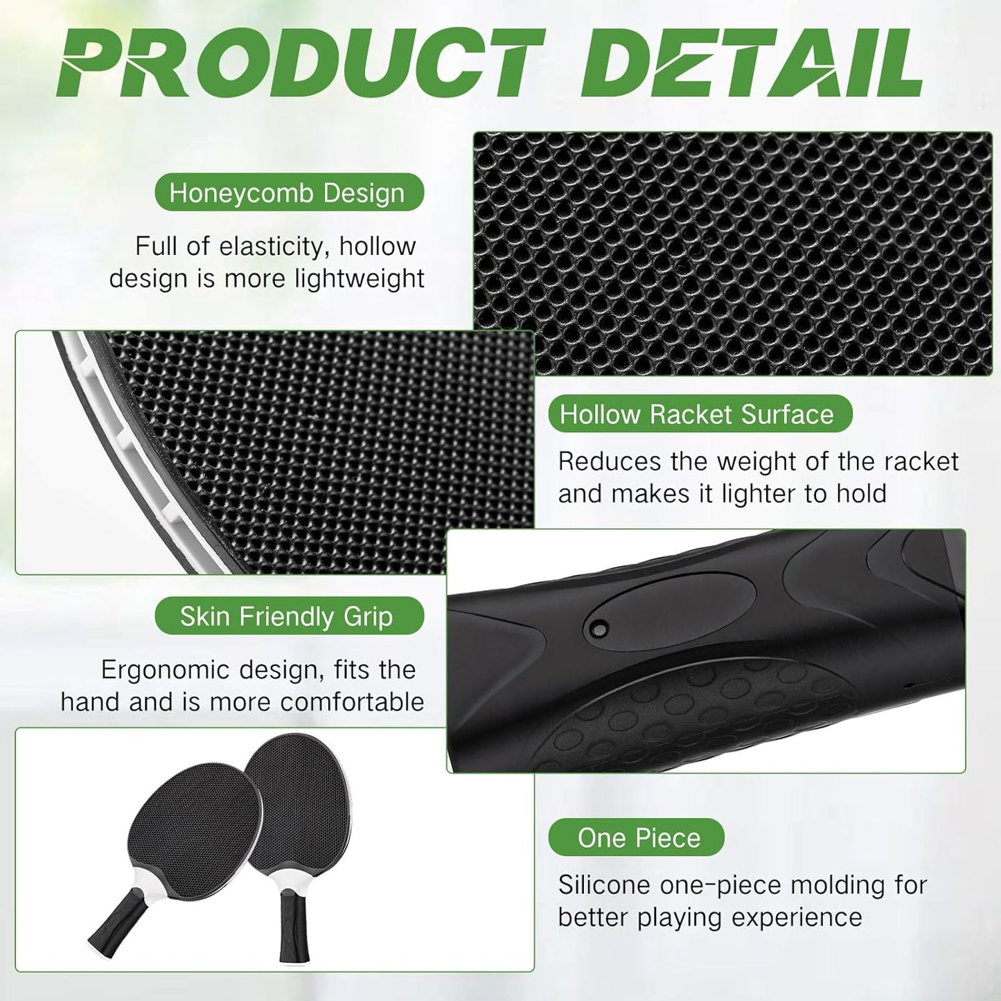 Junkin 8 Pieces Table Tennis Paddles Kit Professional Rackets Set Portable Composite Rubber Table Tennis Racquets with 8 Balls for Indoor and Outdoor