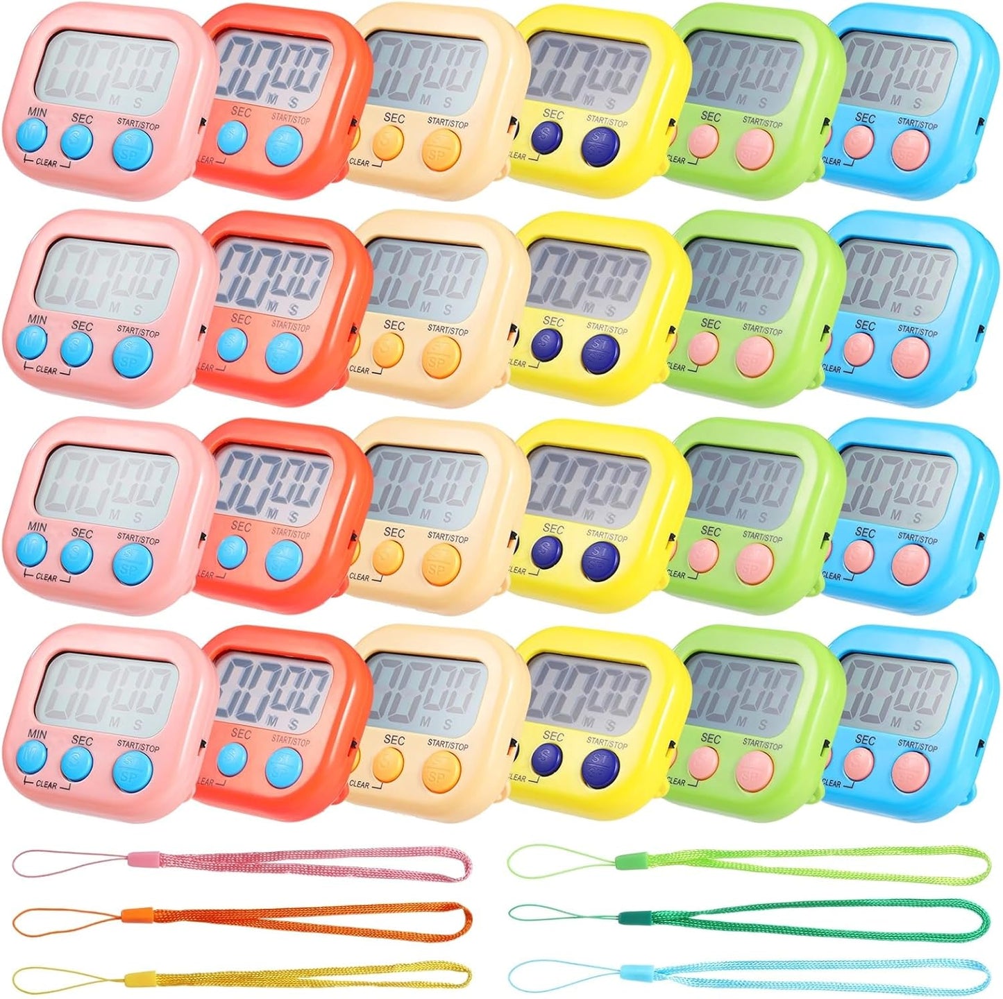 24 PCS Bulk Digital Timer, Timers for Classroom, On/Off Switch Minute Second Countdown Big LCD Display Timer, Loud Alarm for Exercise Cook Baking Teacher