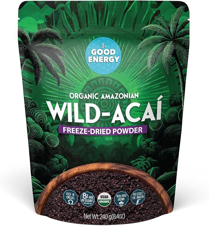 It's Good Energy Organic Amazonian Wild Acaí Powder | Freeze-Dried | 8X More Antioxidants, Rich in Omega 3-6-9 | Non-GMO, Gluten-Free, Keto | No Sugar | Great for Smoothies & Drinks | 8.4oz Pouch