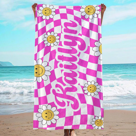 JML Personalized Beach Towel with Name, Custom Flower Beach Towel, Customized Microfiber Pool Towel, Quick Dry & Absorbent Swim Towel for Adult,Anniversary, Birthday, Summer Holiday,Vacation