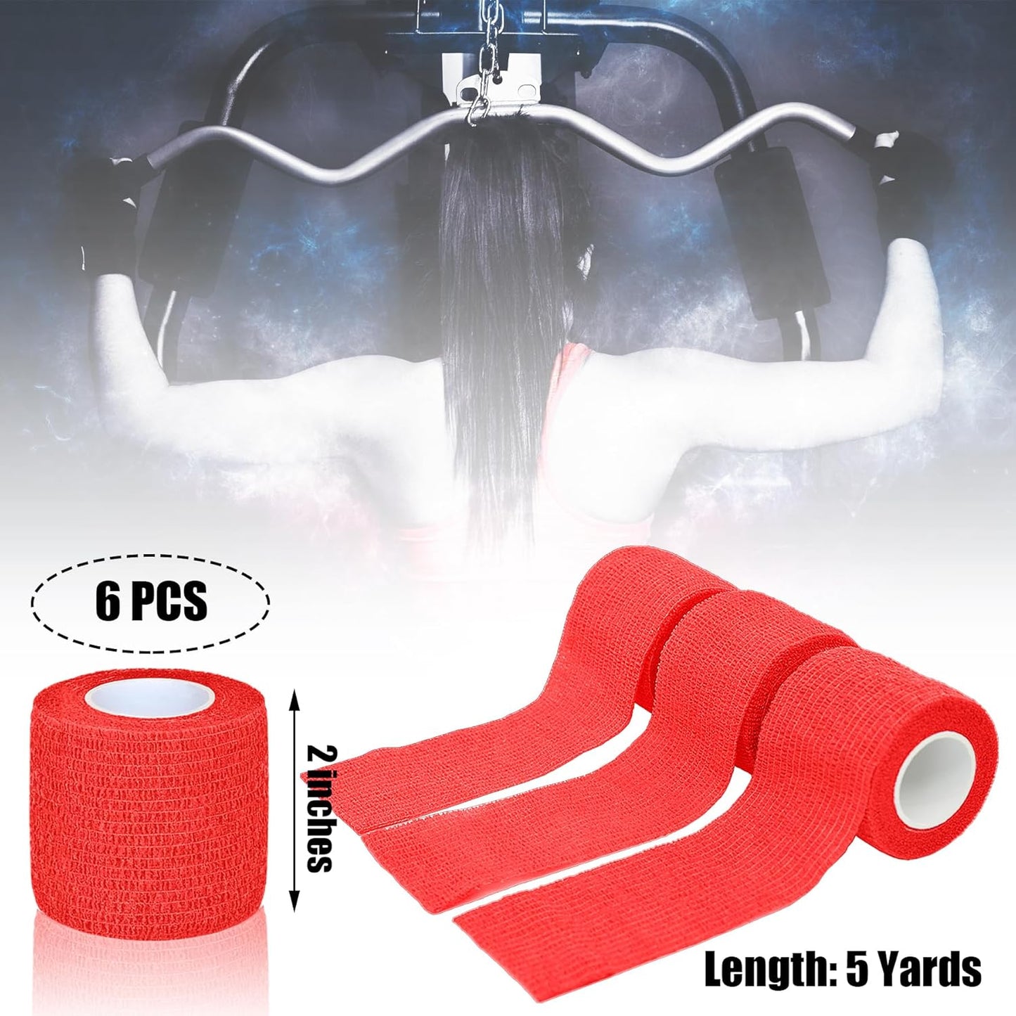 6 Pack 2 Inches Self Adhesive Bandage Wrap Breathable Cohesive Bandage Elastic Tape for Pets, Athletic, Sports, Wrist, Knee, Ankle(5 Yards Per Roll, Red)