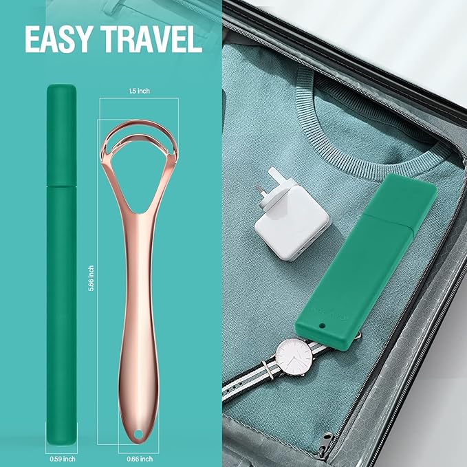 RONAVO Tongue Scraper for Adult with Thick Tongue Coating, Dual Scraper Design for Deep Clean Oral Care, Remove Bad Breath, for The Coffee Lover, Night Owls, Elderly, 2 Colors