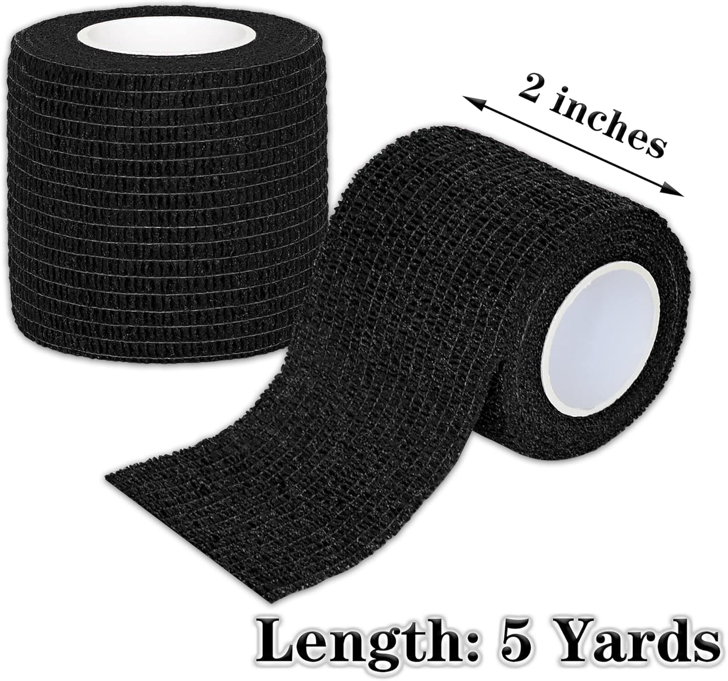 8 Rolls Cohesive Bandage 2” x 5 Yards Self Adherent Bandage Wrap Breathable Vet Tape Elastic Adhesive Bandage for Sports, Wrist, Ankle, Tattoo Wraps(Black)