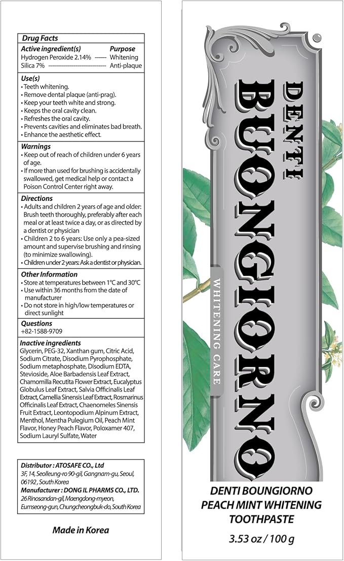 Peach Mint WHITENING Toothpaste (3 Pack) – Natural Fluoride Korean Toothpaste for Teeth Whitening, Plaque Removal, Strengthens Enamel, Paraben & SLS Free (3.52fl oz / 100g)