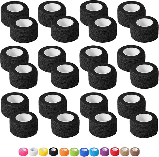24 Pack Self Adhesive Bandage Wrap, 1 in x 5 Yards Non-Woven Self Adherent Cohesive Bandage, Vet Wrap Wound Tape for Thumb Finger Wrist Knee Ankle, Black
