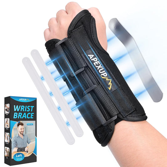 APEXUP Wrist Brace for Carpal Tunnel, Night Pain Relief Hand Brace with Adjustable Wrist Wraps and Splint for Men and Women, Ideal for Tendonitis, Arthritis, and Sprains (S, Left)