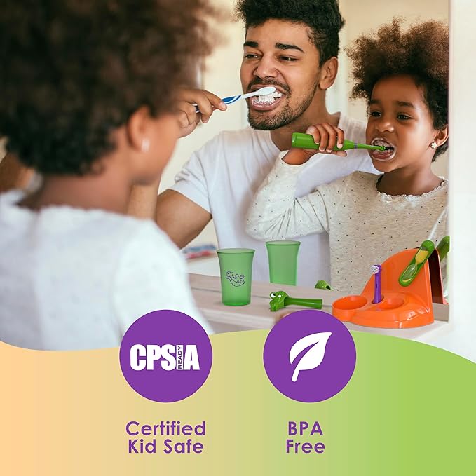 Brusheez Kids’ Electric Toothbrush Set - Safe & Effective for Ages 3+ - Parent Tested & Approved with Gentle Bristles, 2 Brush Heads, Rinse Cup, 2-Minute Timer, & Storage Base (Snappy The Croc)
