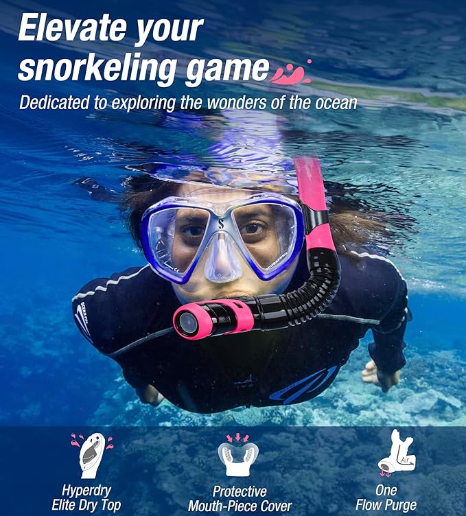 Aegend Dry Snorkel, Dive Mask Easy-Breath Free Diving Snorkel for Snorkeling Scuba Diving Freediving Swimming, with Top Dry Valve and Food-Grade Silicone Mouthpiece
