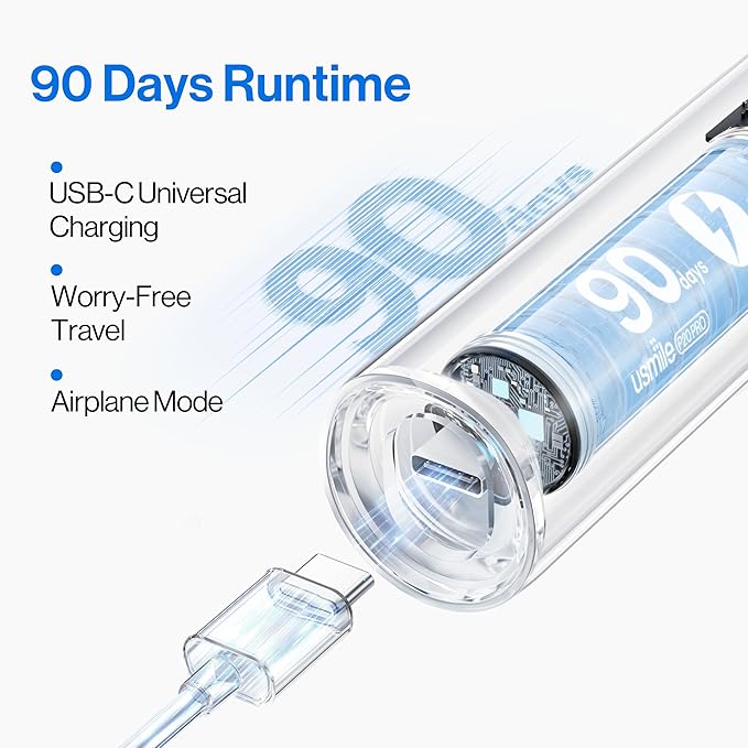 usmile P20 PRO Oscillating-Vibrating Electric Toothbrush, Electric Toothbrush for Adults, Rechargeable Travel Powered Toothbrush with Timer, 90-Day Battery Life