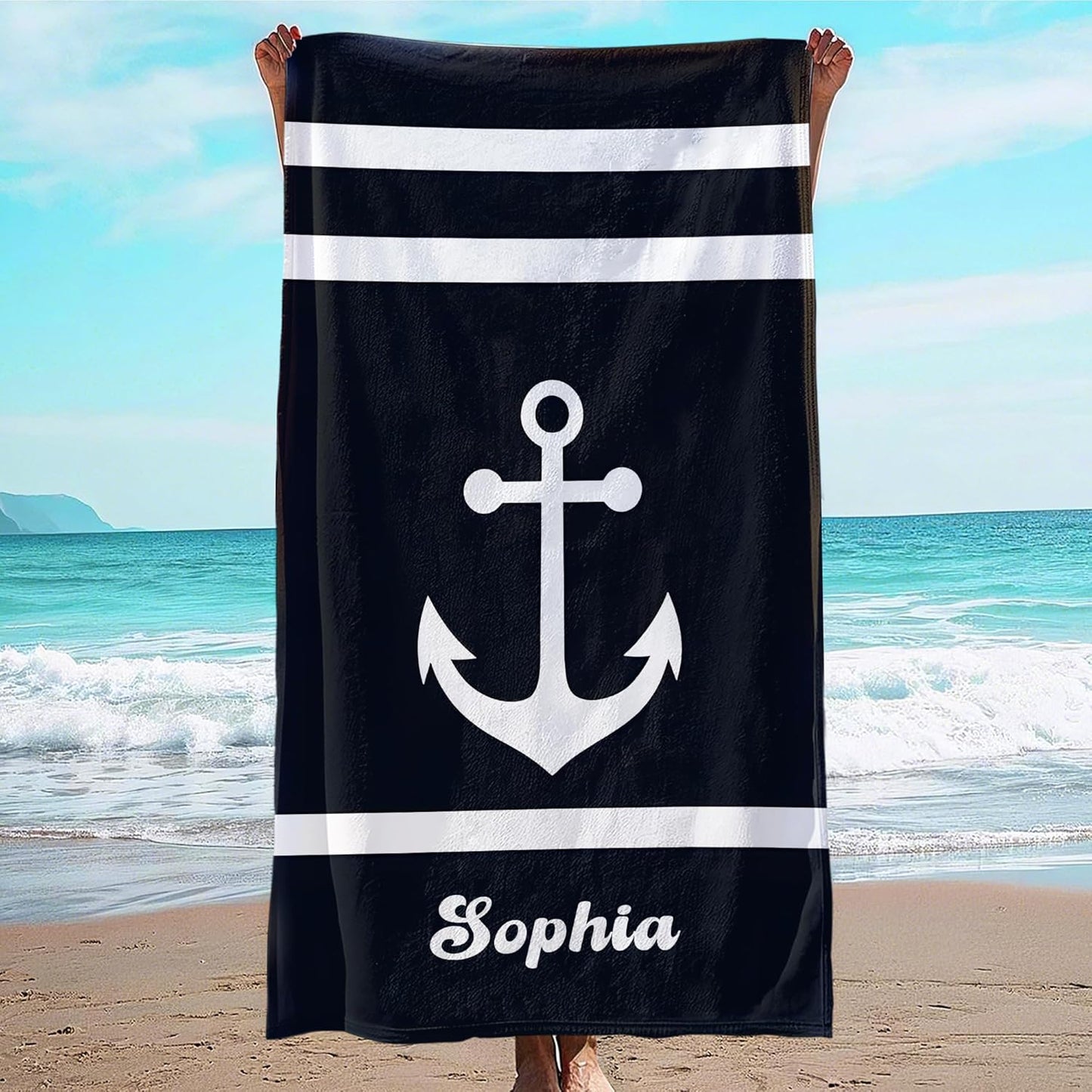 JML Personalized Beach Towel with Name, Custom Anchor Beach Towel, Customized Microfiber Pool Towel, Quick Dry & Absorbent Swim Towel for Adult,Anniversary, Birthday, Summer Holiday,Vacation