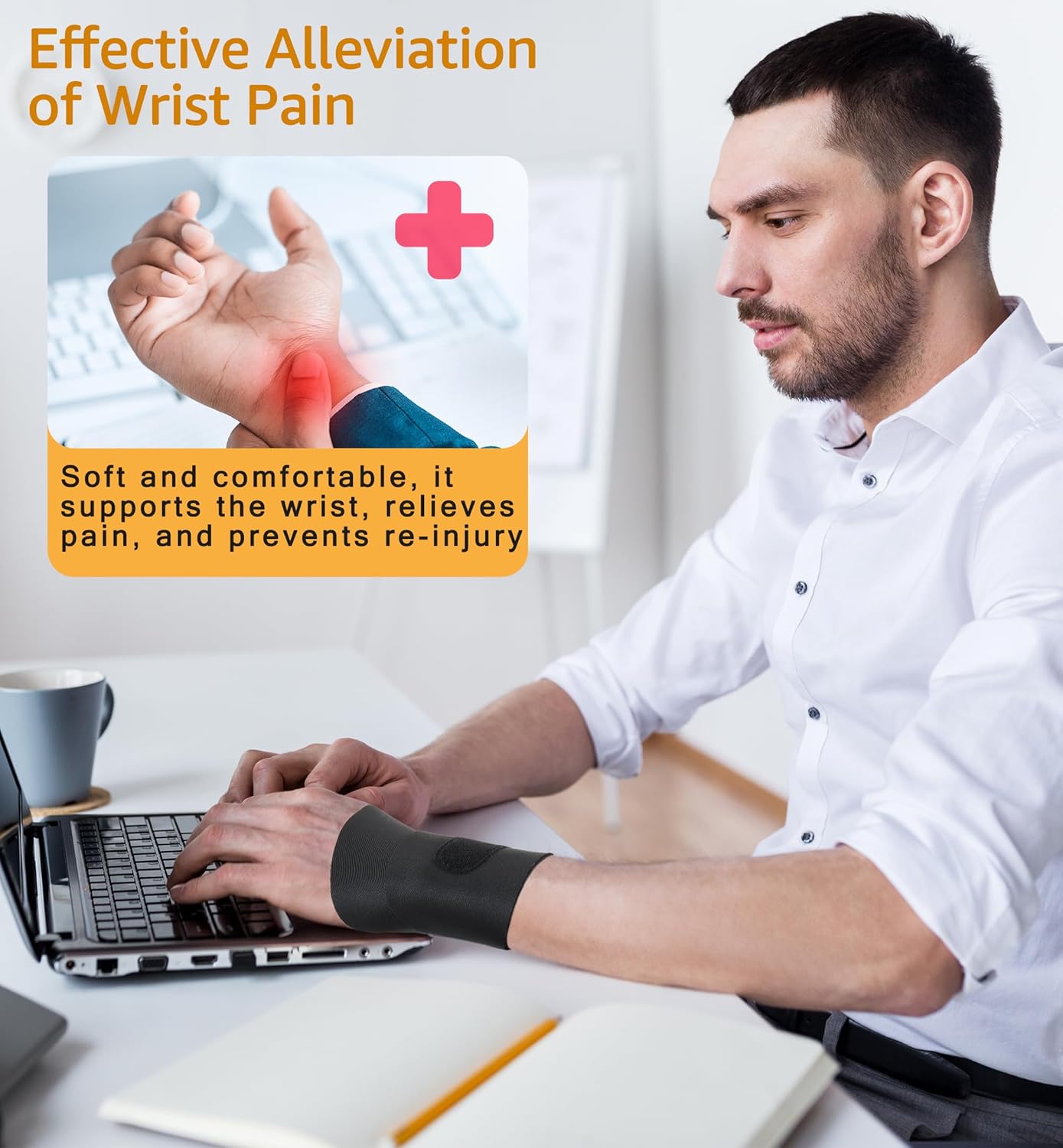 2 Pack Thin Compression Wrist Brace for Men & Women, Adjustable Elastic Wrist Support for Carpal Tunnel Arthritis Tendonitis Sports Pain Relief, Soft & Comfortable Day/Night Wrist Wraps (Black)