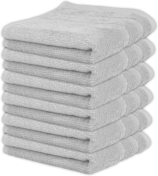 Kaufman - Premium Hand Towels Set for Bathroom, Spa, Gym, and Face Towel 100% Cotton Ring Spun, Ultra Soft Feel and Highly Absorbent Towels (Light Gray, 6-PK)