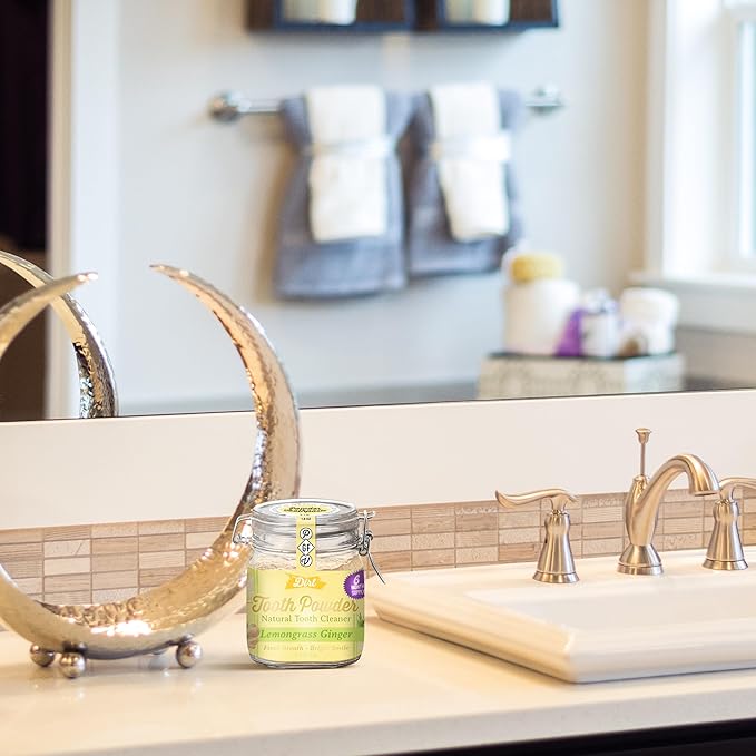 The Dirt - Remineralizing Tooth Powder, Natural Fluoride-Free Teeth Whitening Powder with Hydroxyapatite, Flouride & Gluten Free, Organic Vegan (Lemongrass & Ginger, 51g: 6 Month Supply)