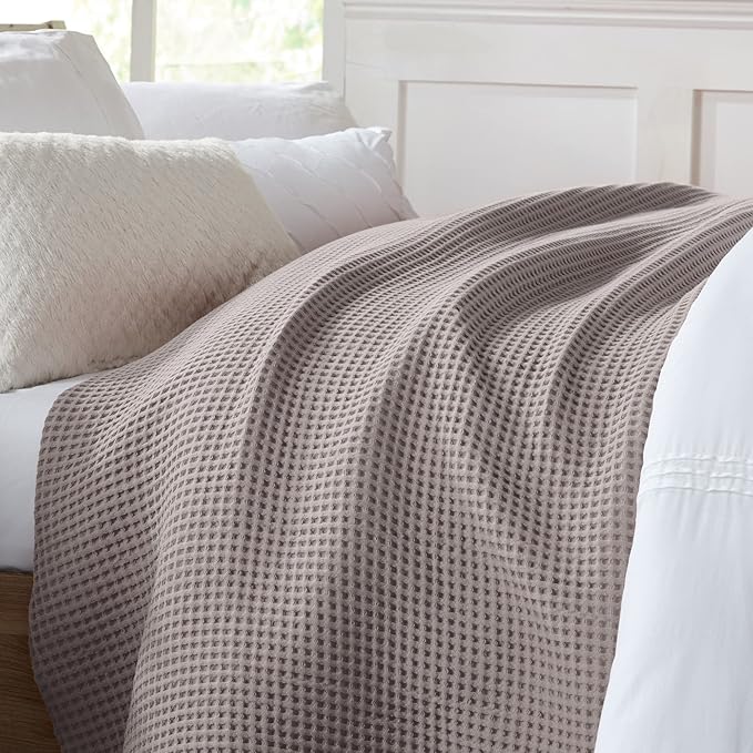 100% Cotton Waffle Weave Bed Blanket | Soft, Breathable, and Lightweight Blanket for All-Season | Perfect for Layering | Brielle Collection (King, Charcoal)