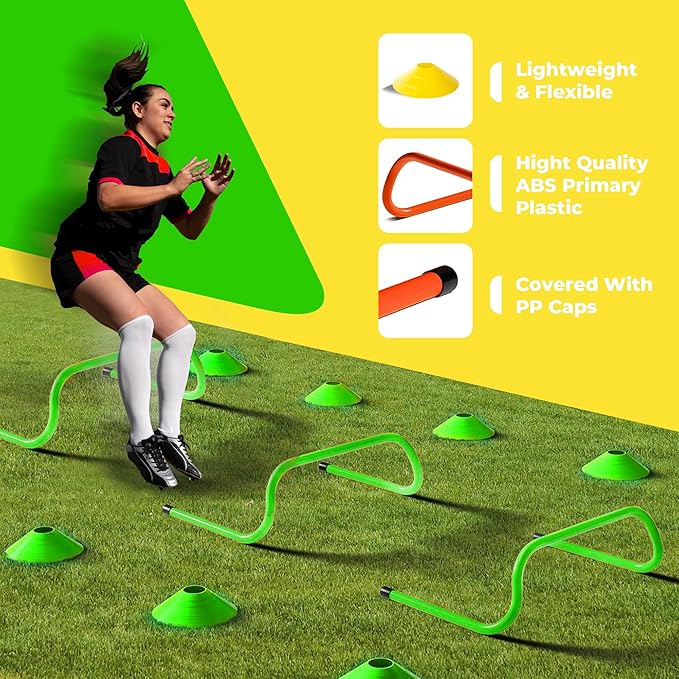 Agility Ladder Speed Training Equipment Set-2x 20ft Agility Ladder,12 Soccer Cones,4 Adjustable Hurdles, Jump Rope, Running Parachute| Basketball Football Soccer Training Equipment for Kids Adults