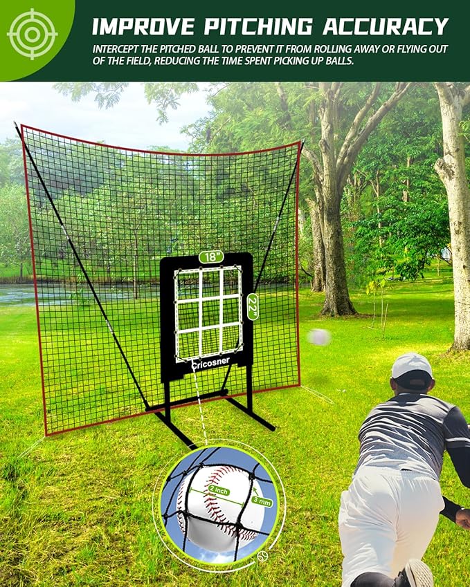 9 Hole Pitching Net, Heavy-Duty Baseball Net with Strike Zone for Pitching and Hitting, Height Adjustable Training Equipment with 9 Pocket Pitching Target for Baseball & Softball Practice
