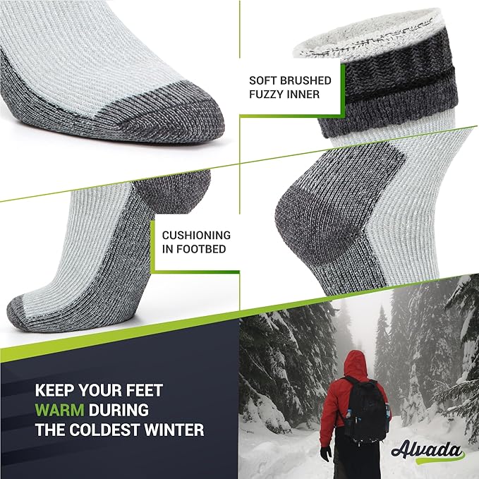 Alvada Merino Wool Hiking Socks Thermal Warm Crew Winter Boot Sock For Men & Women 3 Pairs