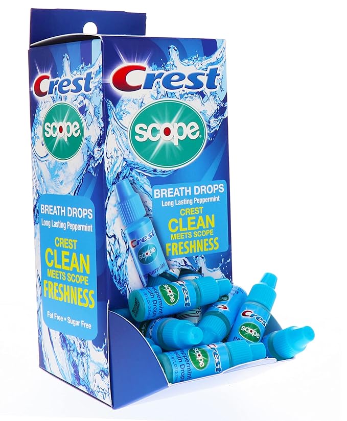 Crest Scope Breath Drops - Long Lasting PEPPERMINT - Crest Clean meets Scope Freshness - Gravity Feed Display - 50 Count, 3.2mL Drops