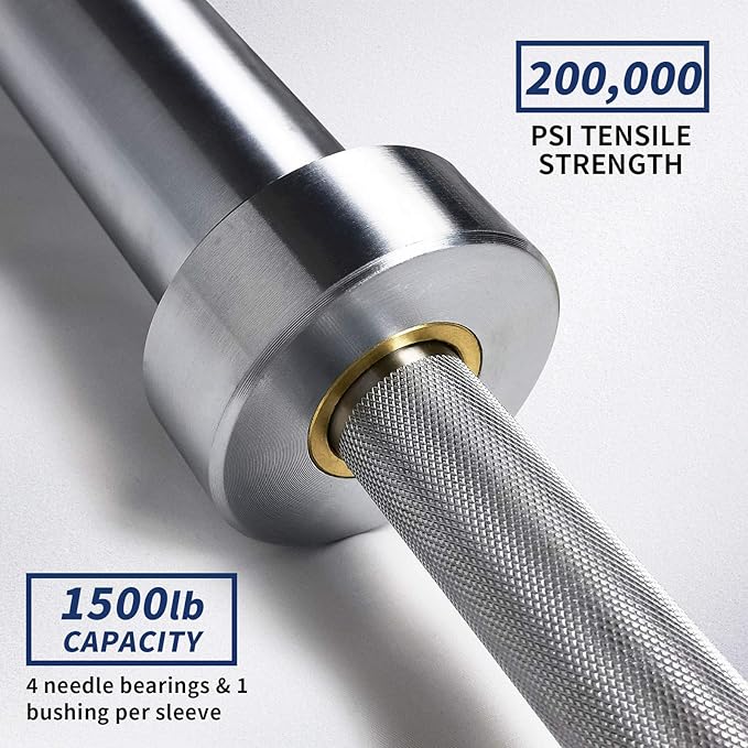7ft Olympic Barbell Bar 45LB Load 1500lbs Capacity Available, for Gym Home Exercises, Weightlifting, Powerlifting for 2" Olympic Plates