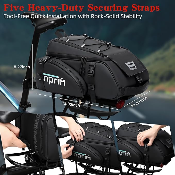 19L Reflective Bike Rack Bag Large Capacity Waterproof Rear Bag with Rain Cover E-Bike Bicycle Accessories Basket Storage Crossbody Saddle Shoulder Rear Seat Luggage Pouch Bag Accesorios Bicicletas