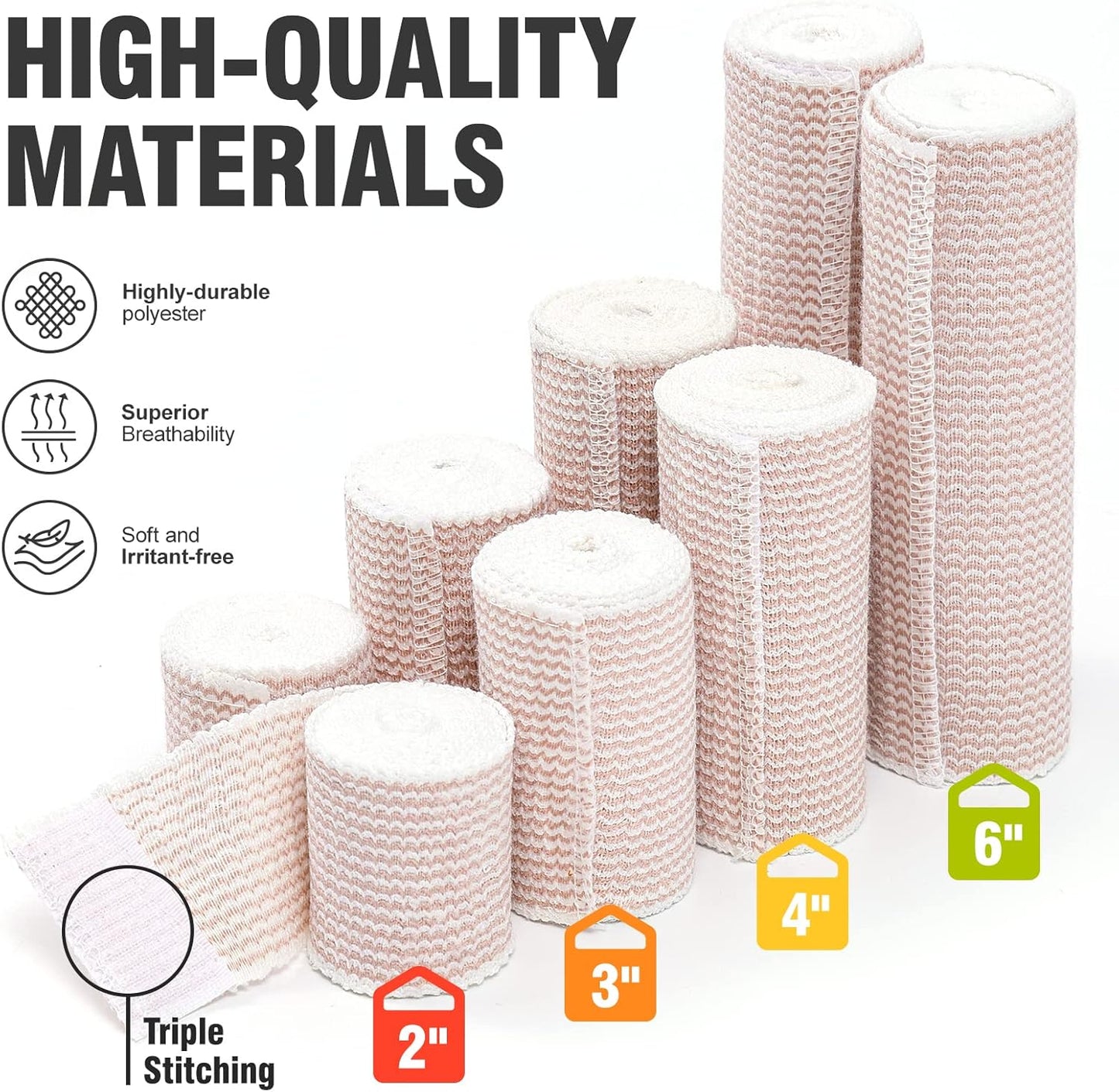 8 Pack Elastic Bandage Wrap | 6" Wide Medical Bandage Wrap with Hook-and-Loop Fasteners on Both Ends Compression Wrap for Wounds Latex Free Stretch Bandage for Foot Arm Hand Ankle Injury