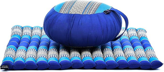 Leewadee Meditation Cushion Set – 1 Round Zafu Meditation Pillow and 1 Square Roll-Up Zabuton Meditation Mat, Pillows Bundle Filled with Kapok