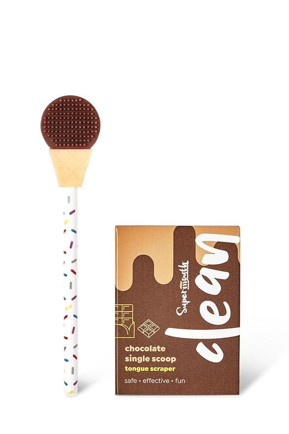 SuperMouth® Single Scoop Tongue Scraper for Toddlers & Kids Ages 2-5 – Dual-Sided Brush & Scraper Removes Odor-Causing Buildup, Fights Bad Breath, Gentle Easy-Grip Design, 3 Scents, Early Oral Care